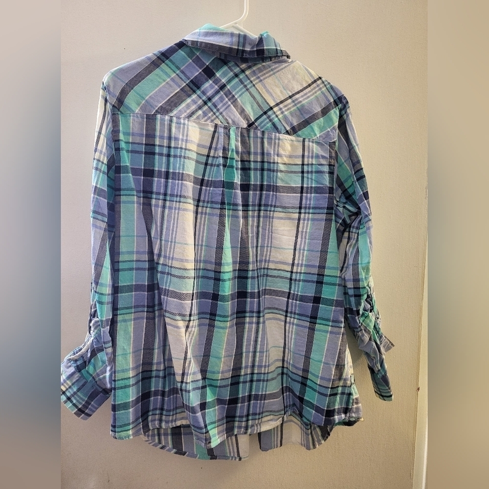 Blue and Green Plaid Button-Up Shirt